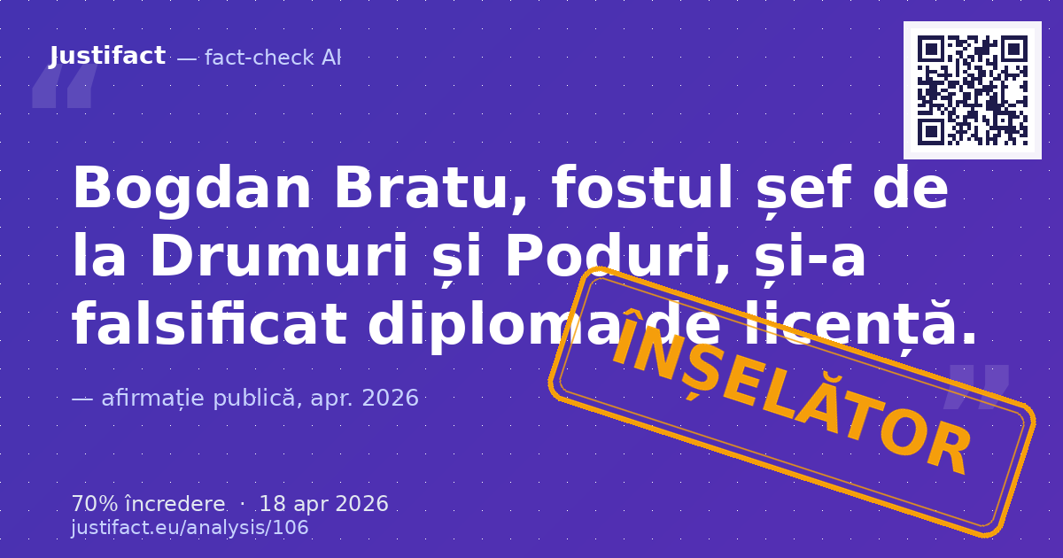 O imagine care prezintă un titlu de articol de pe adevărul.ro, afirmând că Bogdan Bratu, fost șef la Dru… — verdict ÎNȘELĂTOR