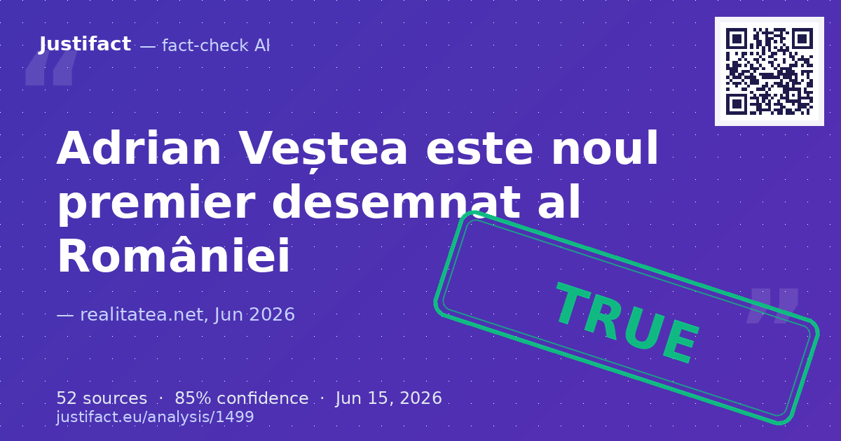 Știrea privind desemnarea lui Adrian Veștea ca premier, începerea negocierilor pentru noul guvern ș… — rated APROAPE ADEVĂRAT