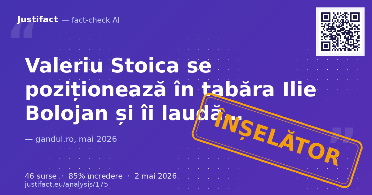 Articolul analizează declarațiile fostului ministru liberal al Justiției, Valeriu Stoica, din jurul date… — verdict ÎNȘELĂTOR