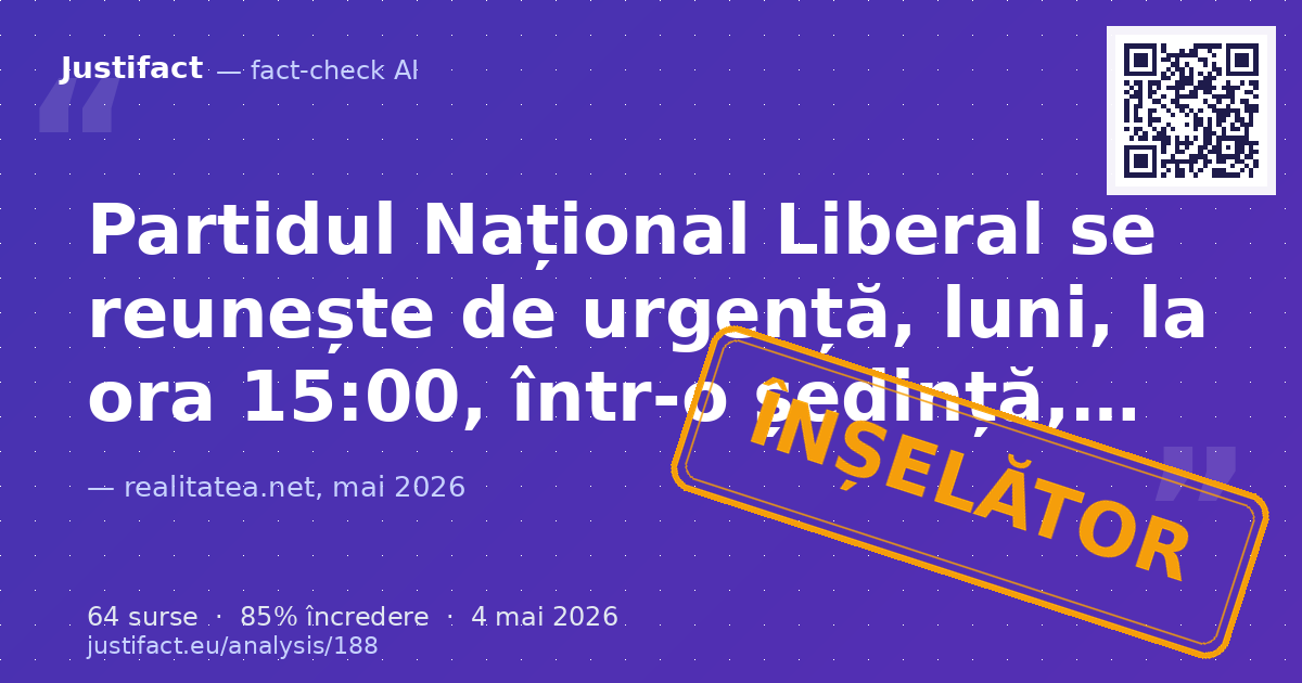 Articolul anunță ședințe de urgență ale PNL și PSD pentru astăzi, 4 mai, în Parlament, cu câteva ore îna… — verdict ÎNȘELĂTOR