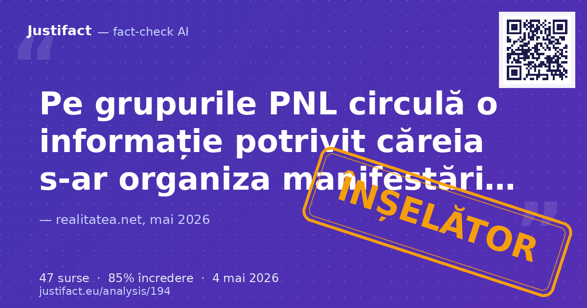 Articolul afirmă că pe grupurile PNL circulă informații despre o manifestație de susținere a lui Ilie Bo… — verdict ÎNȘELĂTOR