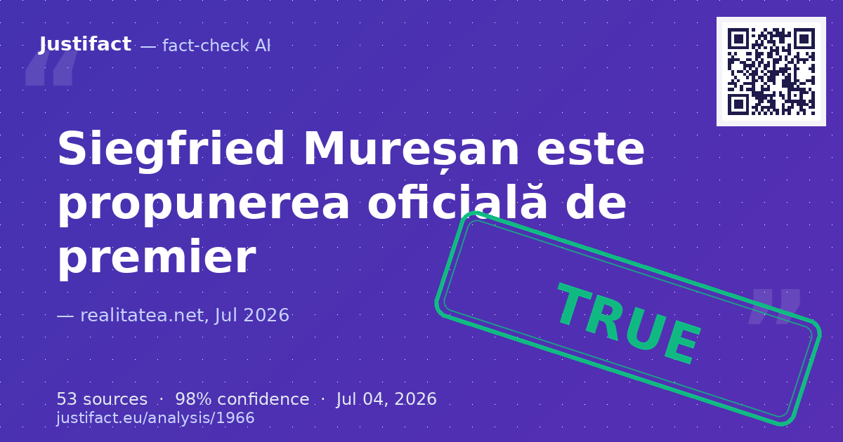 Articolul prezintă anunțul privind propunerea europarlamentarului Siegfried Mureșan pentru funcția de prim-… — rated ADEVĂRAT