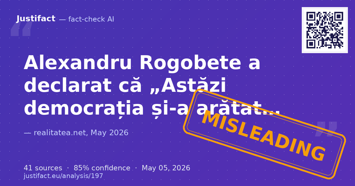 Articolul citează pe Alexandru Rogobete, fost ministru al Sănătății, afirmând că „Astăzi democrația și-a a… — rated ÎNȘELĂTOR
