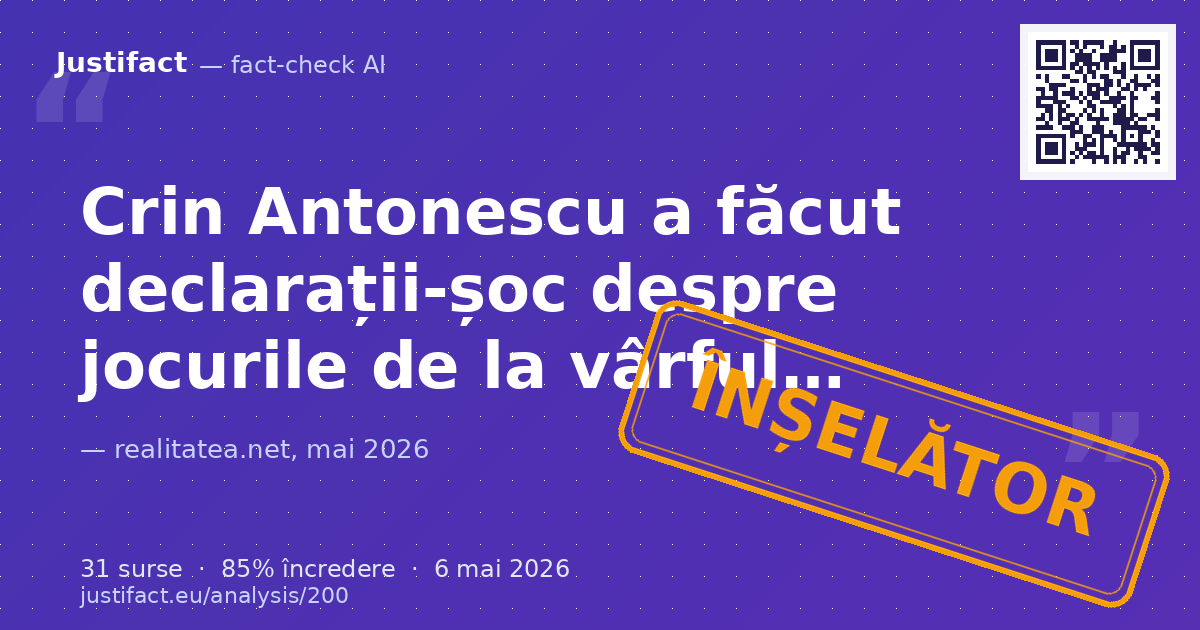 Articolul relatează o presupusă „declarație-șoc” a lui Crin Antonescu, în care acesta ar afirma că îl si… — verdict ÎNȘELĂTOR