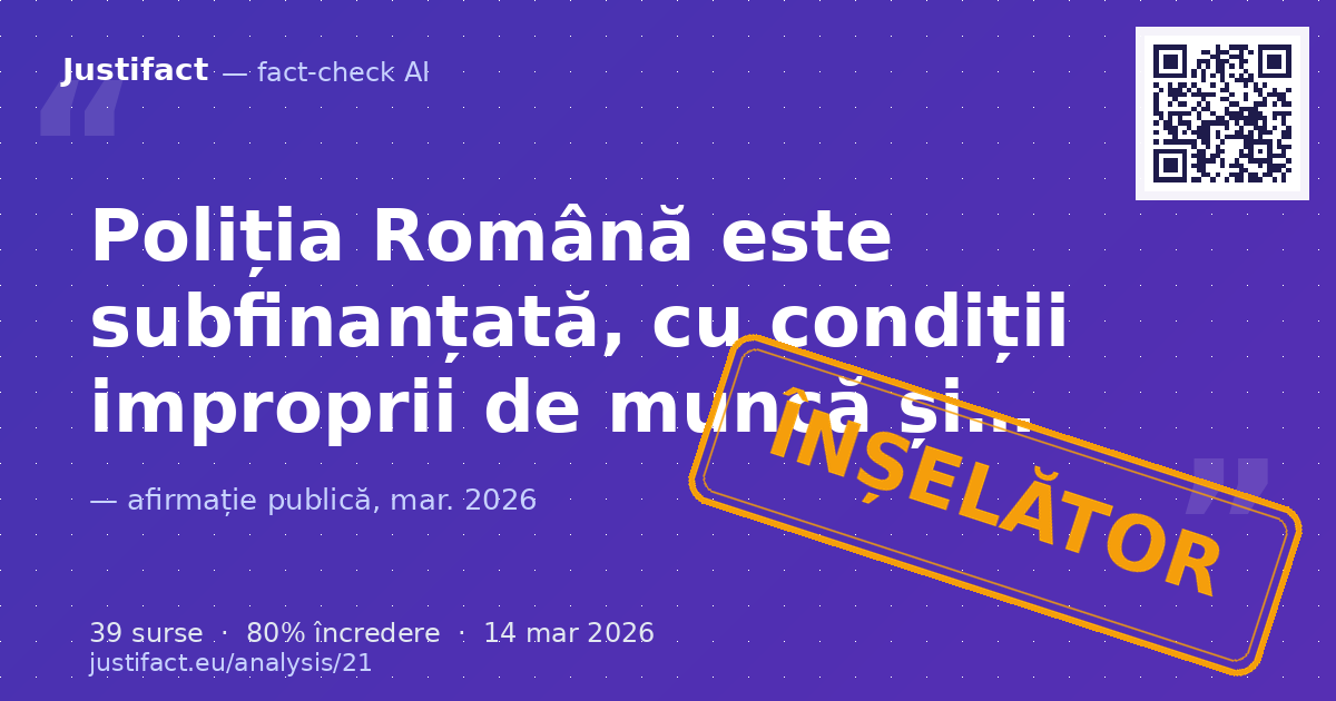 Textul conține multiple afirmații critice și acuzatoare privind starea actuală a Poliției Române, inclus… — verdict ÎNȘELĂTOR