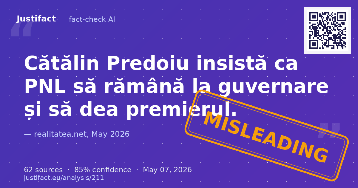 Articolul relatează declarațiile lui Cătălin Predoiu după căderea Guvernului Bolojan, insistând pe dorința… — rated ÎNȘELĂTOR