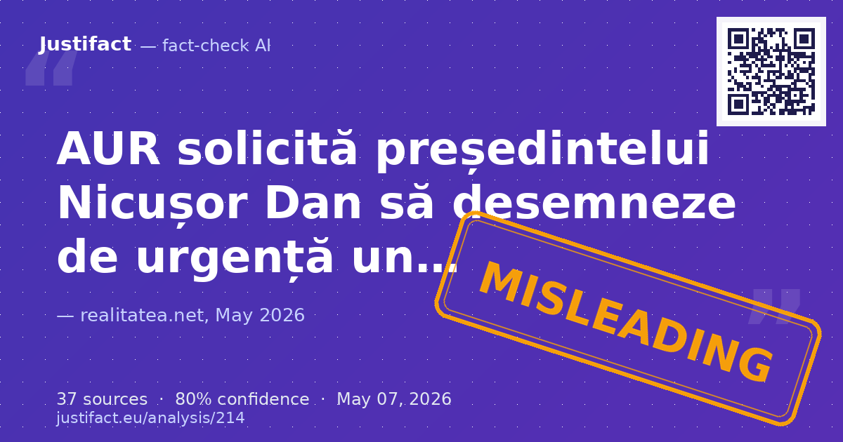 Articolul, un material publicitar politic al AUR, solicită președintelui Nicușor Dan desemnarea de urgență… — rated ÎNȘELĂTOR