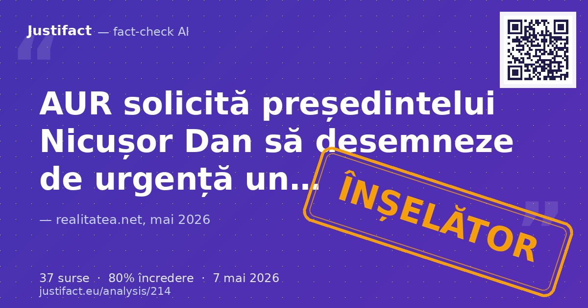 Articolul, un material publicitar politic al AUR, solicită președintelui Nicușor Dan desemnarea de urgen… — verdict ÎNȘELĂTOR