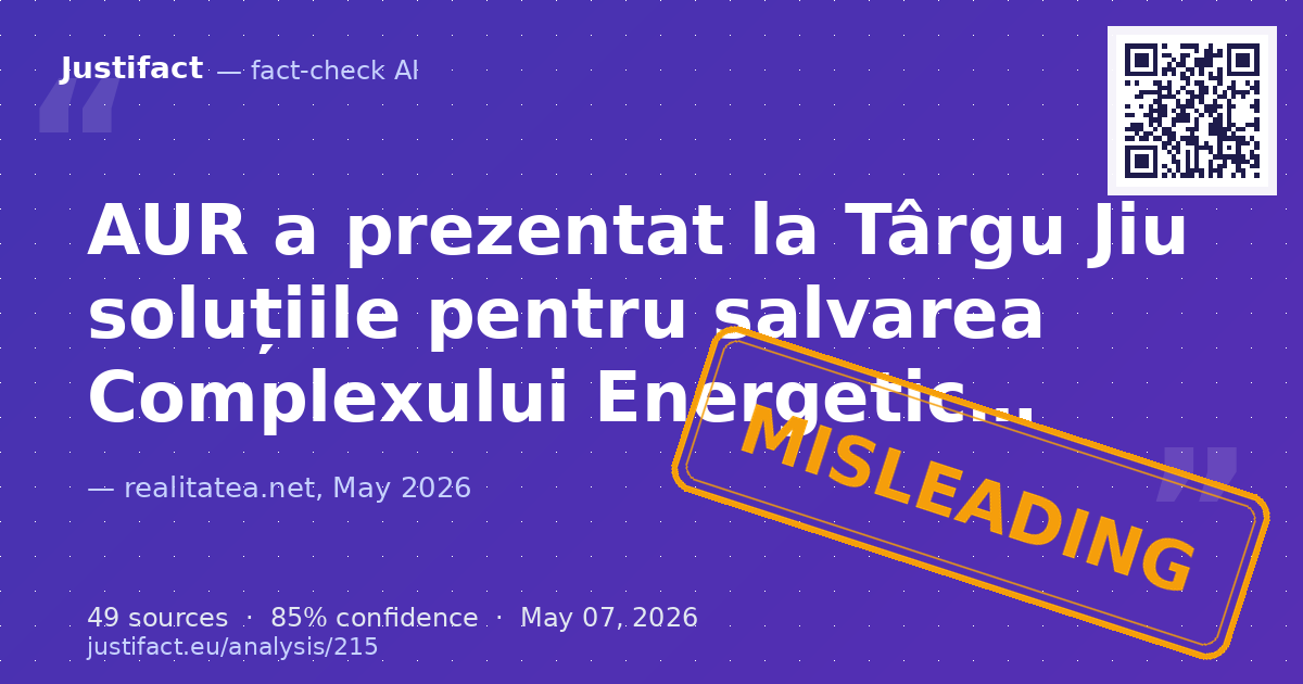 Articolul, etichetat ca material publicitar politic al AUR, raportează declarațiile liderilor George Simio… — rated ÎNȘELĂTOR