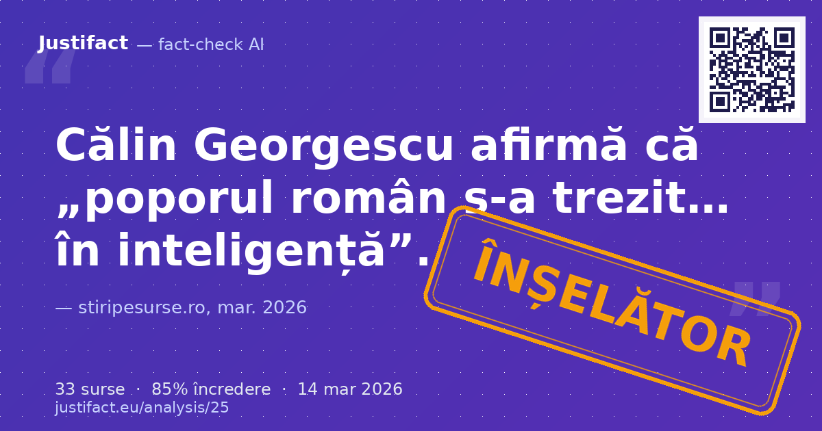 Un segment video din stiripesurse.ro, în care Călin Georgescu face afirmații despre „trezirea în intelig… — verdict ÎNȘELĂTOR