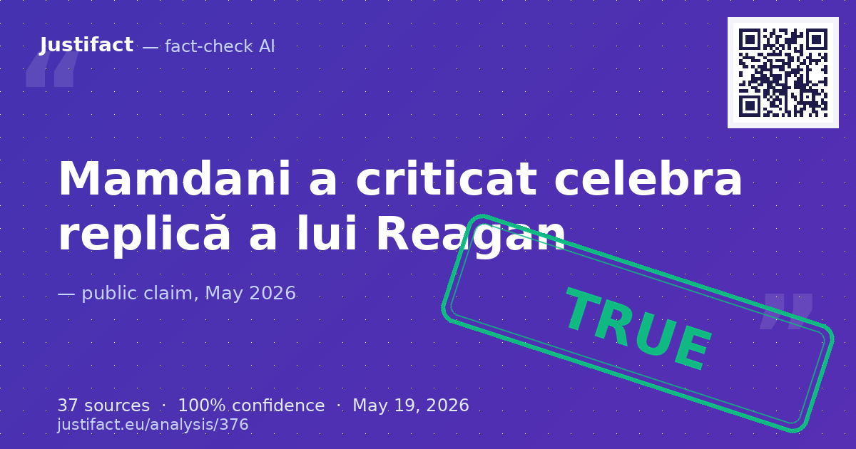 Afirmația că Zohran Mamdani l-a criticat recent pe Ronald Reagan. — rated ADEVĂRAT