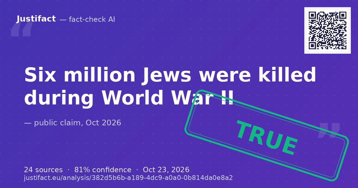 The historical statement that 6 million Jews were killed during World War II. — rated ADEVĂRAT