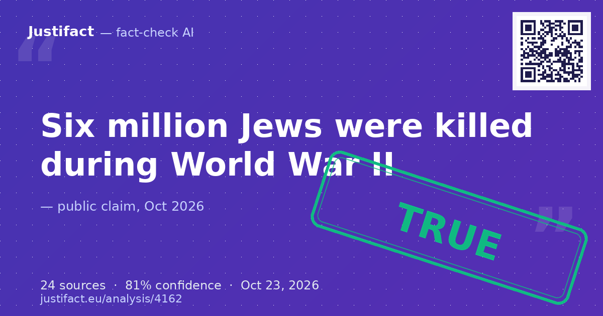 The historical statement that 6 million Jews were killed during World War II. — rated ADEVĂRAT