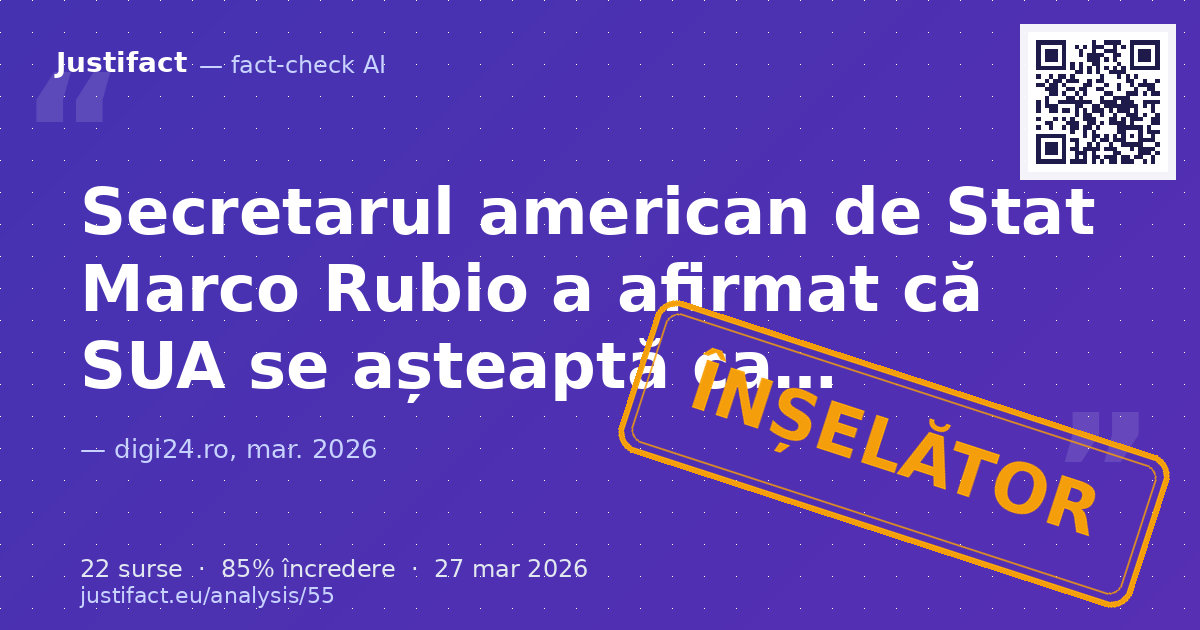 Un articol care prezintă declarațiile Secretarului de Stat american Marco Rubio despre operațiunea din I… — verdict ÎNȘELĂTOR