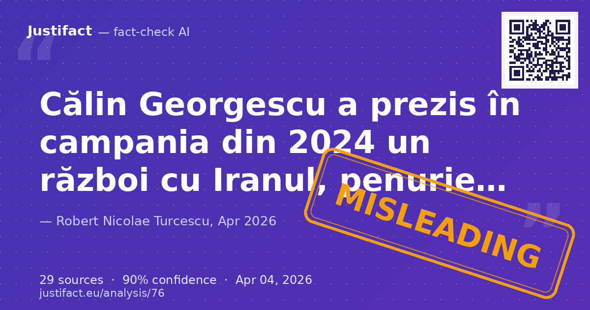 Segmentul video analizează afirmațiile unui vorbitor (Robert Turcescu) care susține că Călin Georgescu ar… — rated ÎNȘELĂTOR