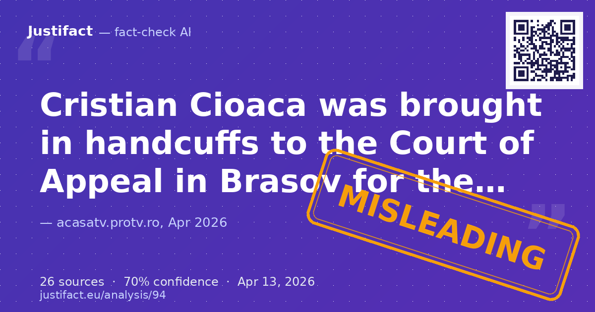 The text describes Cristian Cioaca being brought in handcuffs to the Court of Appeal in Brasov for a heari… — rated ÎNȘELĂTOR