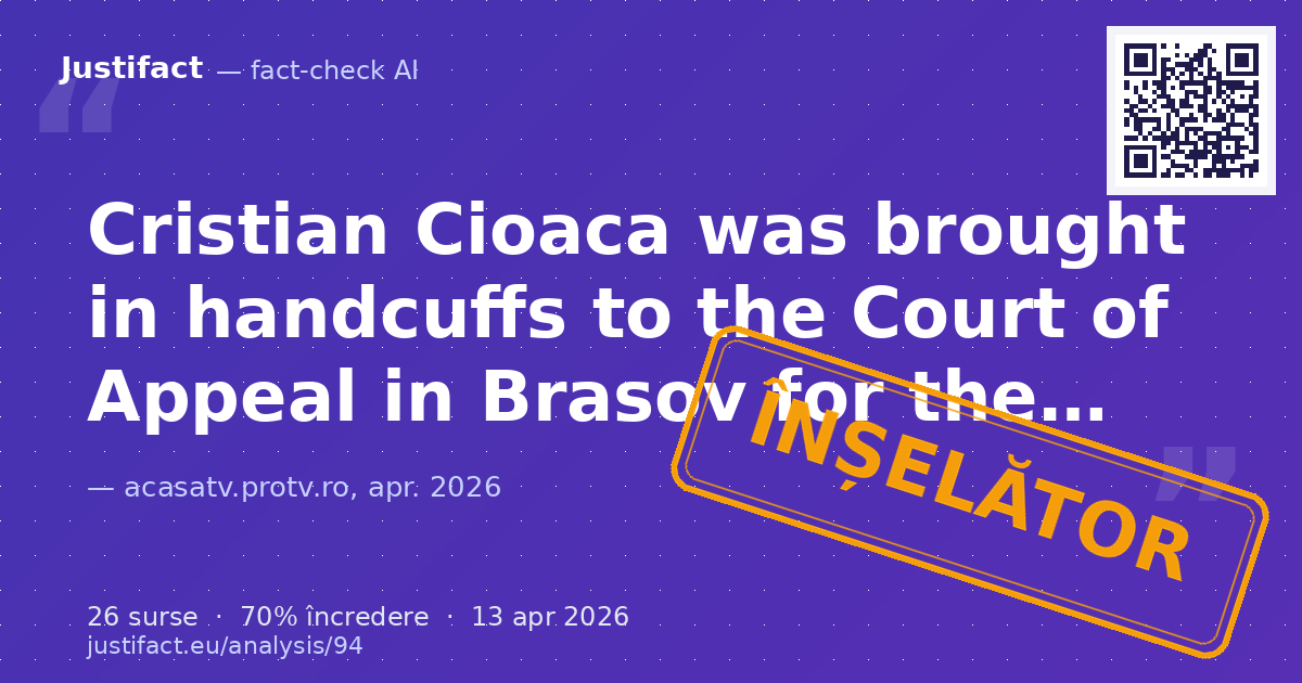 The text describes Cristian Cioaca being brought in handcuffs to the Court of Appeal in Brasov for a hea… — verdict ÎNȘELĂTOR
